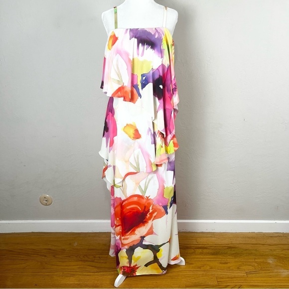 Josie Natori Multicolor Floral Maxi Flounce Ruffle Sundress Size 0 - Picture 1 of 11